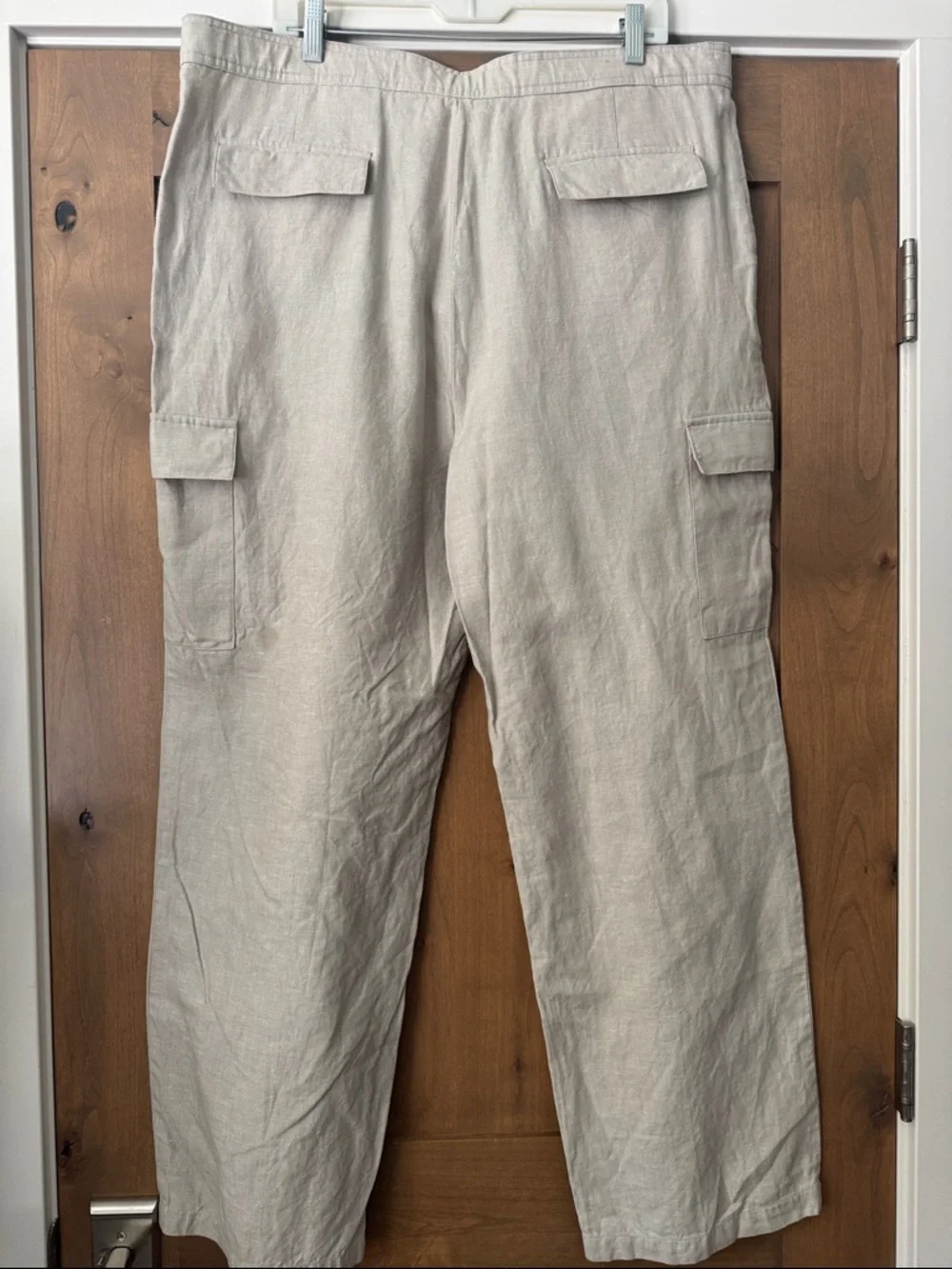 Claiborne Tan Linen blend Cargo Pants Womens XL Lagenlook Safari wide leg Beach